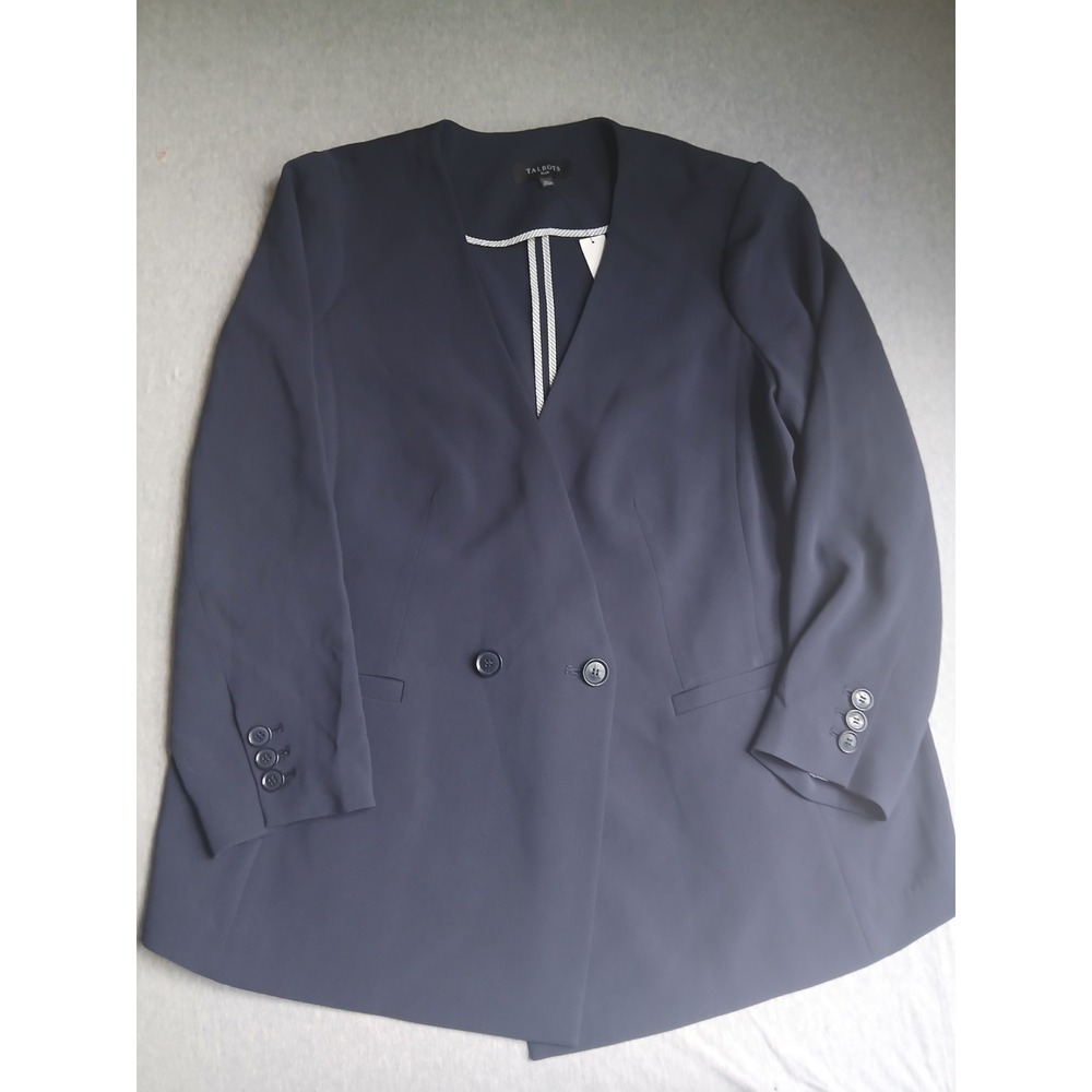 Talbots Blazer 16w Double Breasted Navy Crepe Office Work Career Collarless New